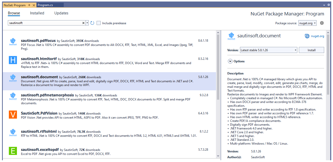 Install using nuget