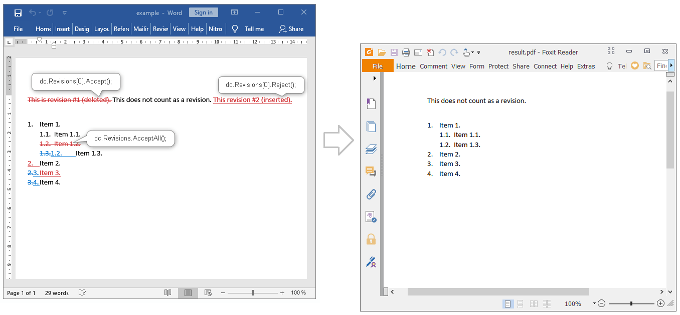 Convert DOCX with revisions to PDF format Convert DOCX with revisions to PDF format