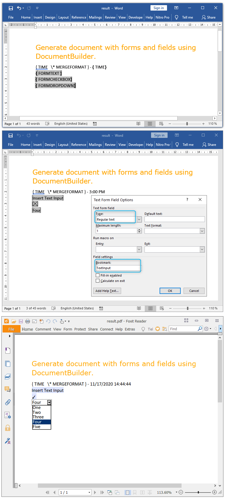 inserting a Form Field