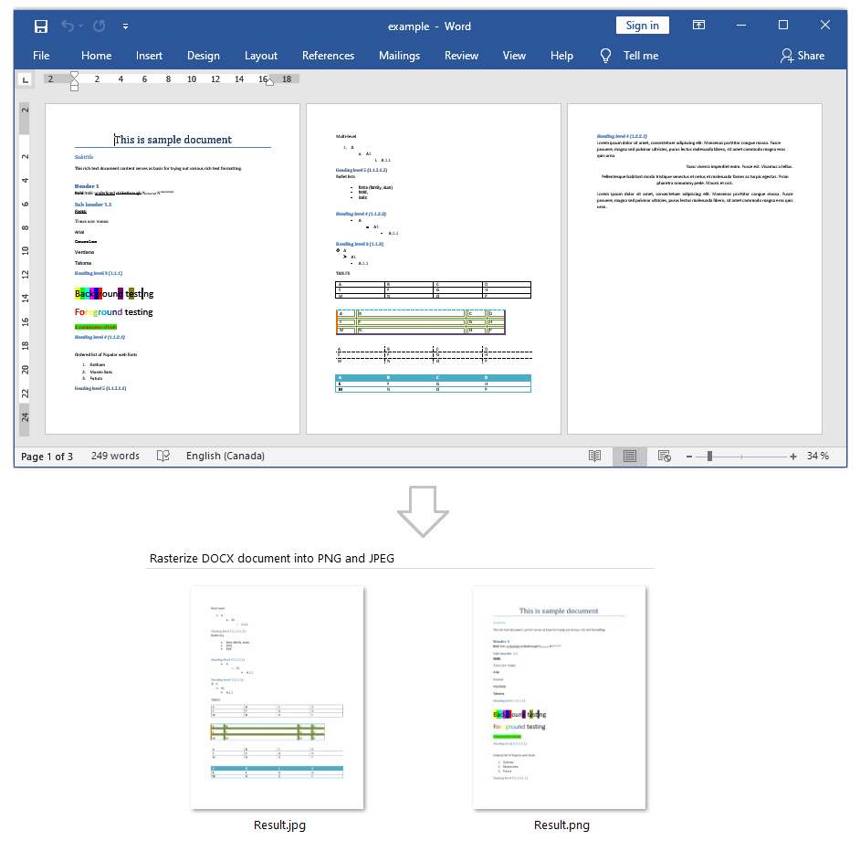 Rasterize DOCX document into PNG and JPEG