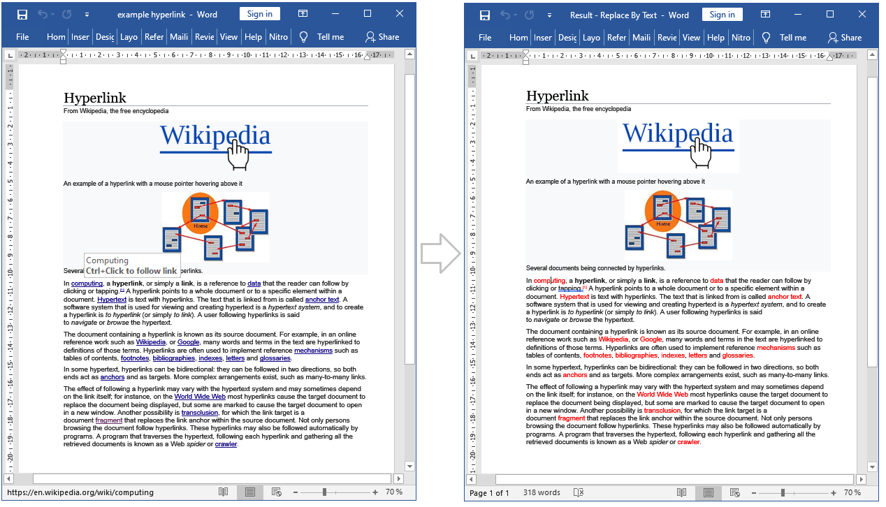 Replace a hyperlink content and formatting