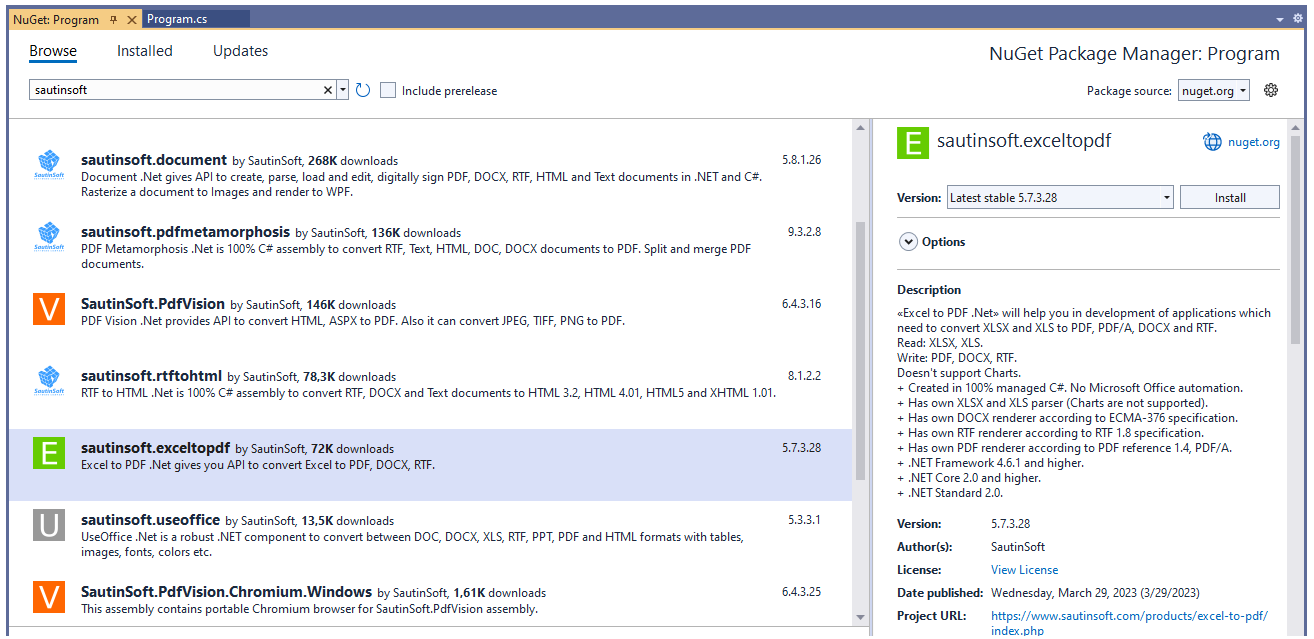 Install using nuget