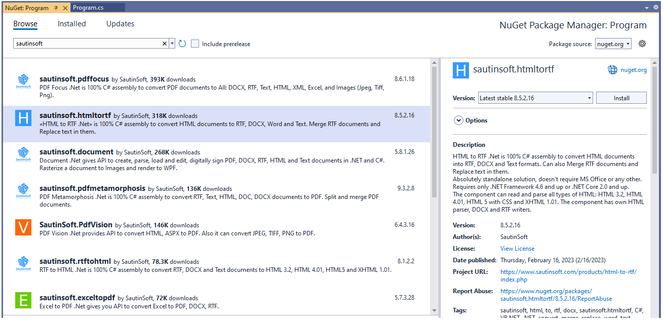 Install using nuget