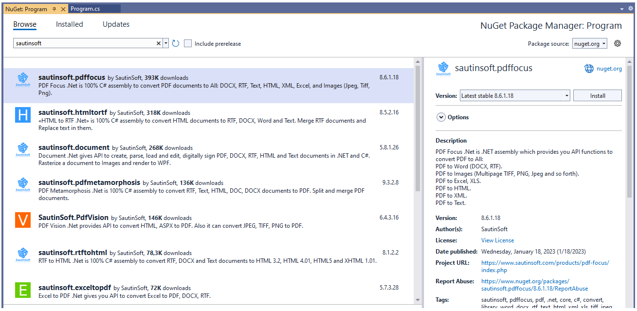 Install using nuget