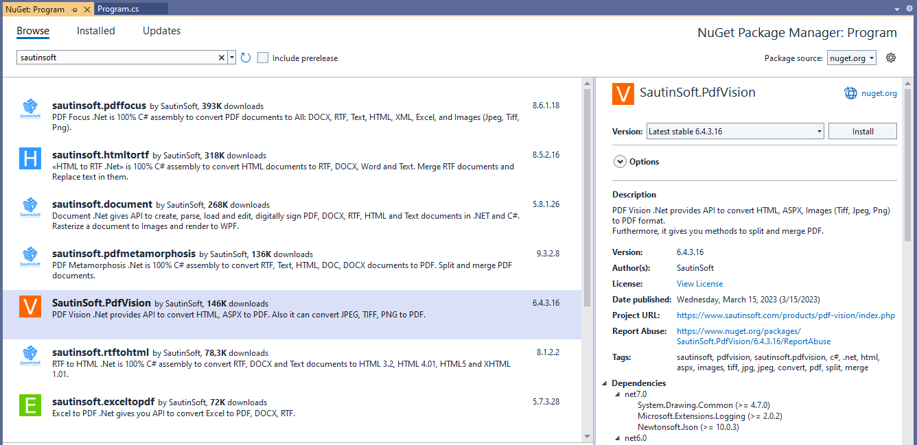 Install using nuget