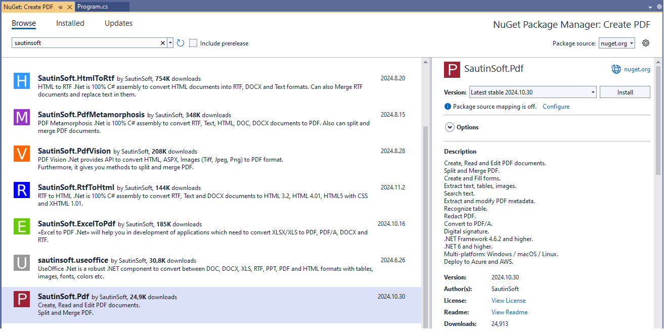 Install using nuget