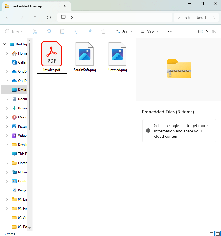 Extract embedded files output