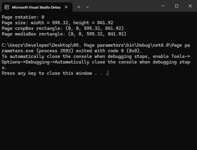 Page parameters
