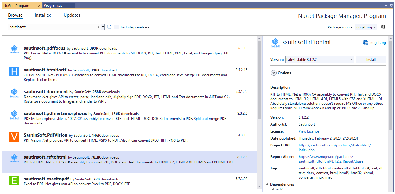 Install using nuget