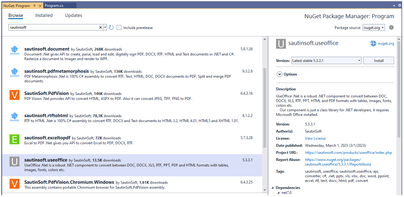 Install using nuget